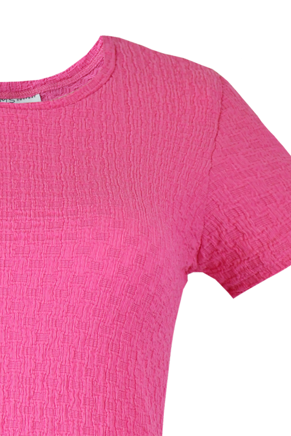 Vestido Rosado Estilo Casual Manga Corta Con Textura Cuello Redondo Para Dama